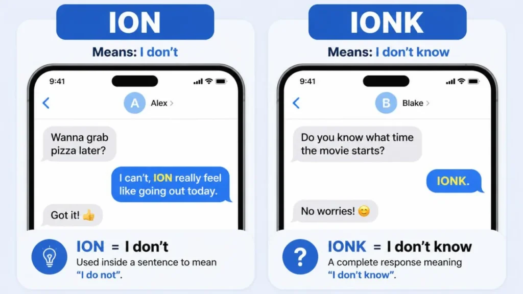 Difference between ION and IONK texting slang