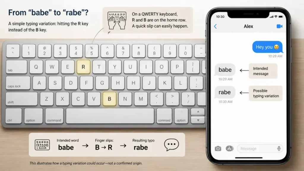 Keyboard theory behind the slang word rabe