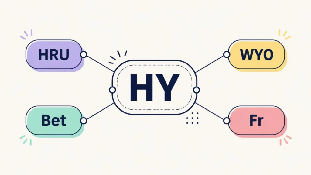 Slang comparison visual map connecting HY to related internet terms like HRU and WYO.