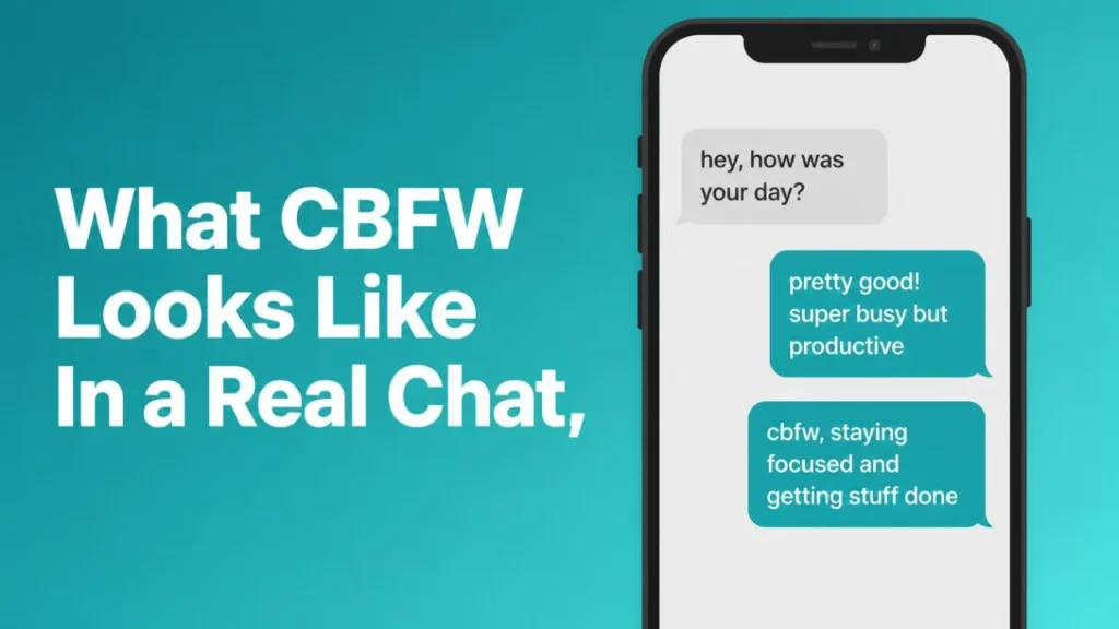 Phone screen mockup showing a real CBFW text conversation example