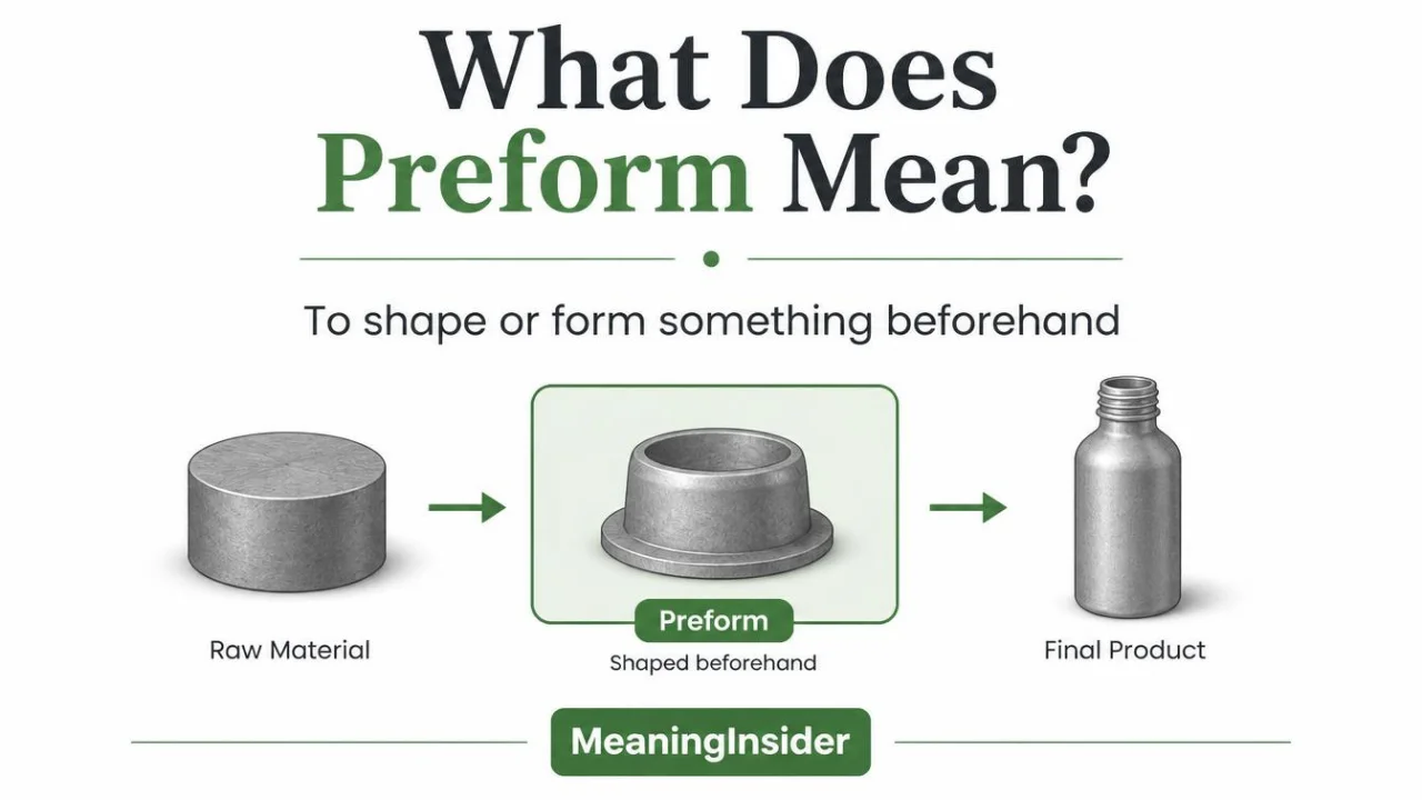 Preform meaning showing material shaped before final production