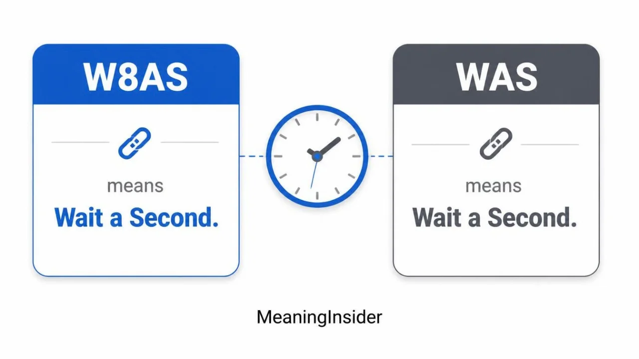 W8AS and WAS meaning in texting, showing how these abbreviations can be used to express wait a second in casual conversations