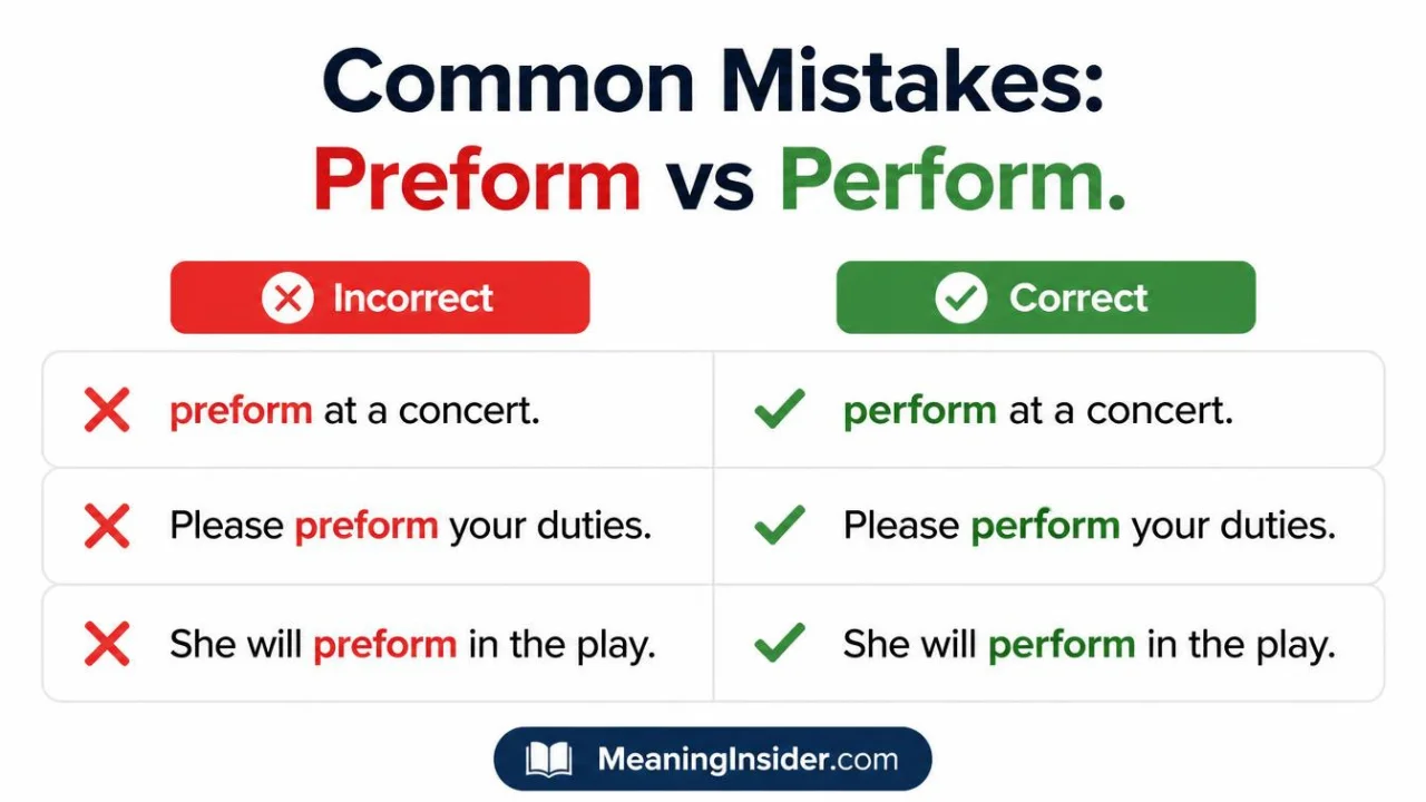 Common confusion between perform and preform in writing