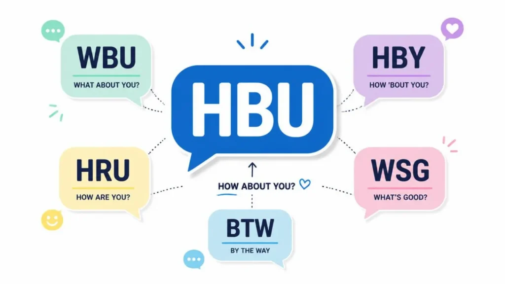 Texting abbreviations similar to HBU including WBU, HBY, HRU, WSG, and BTW