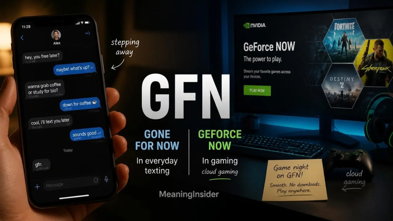 GFN meaning Gone For Now versus GeForce NOW in different contexts