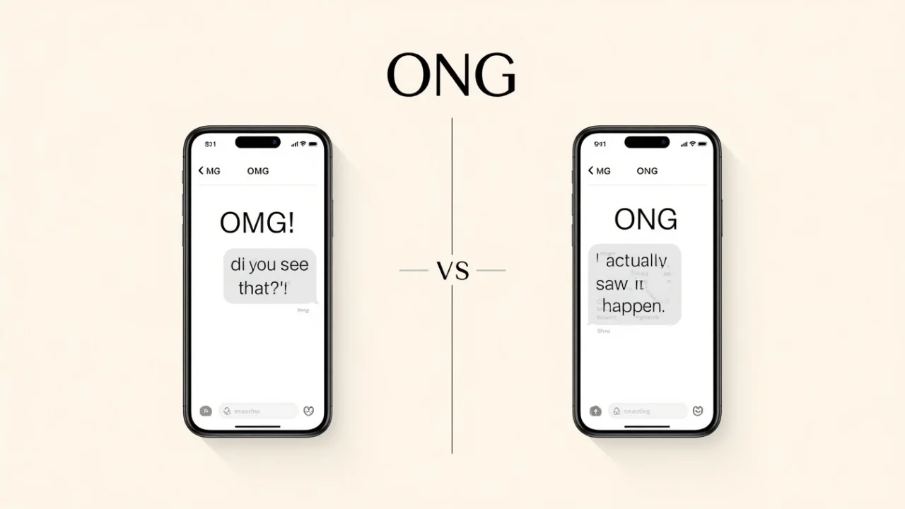 Comparison showing the difference between ONG and OMG in text messages