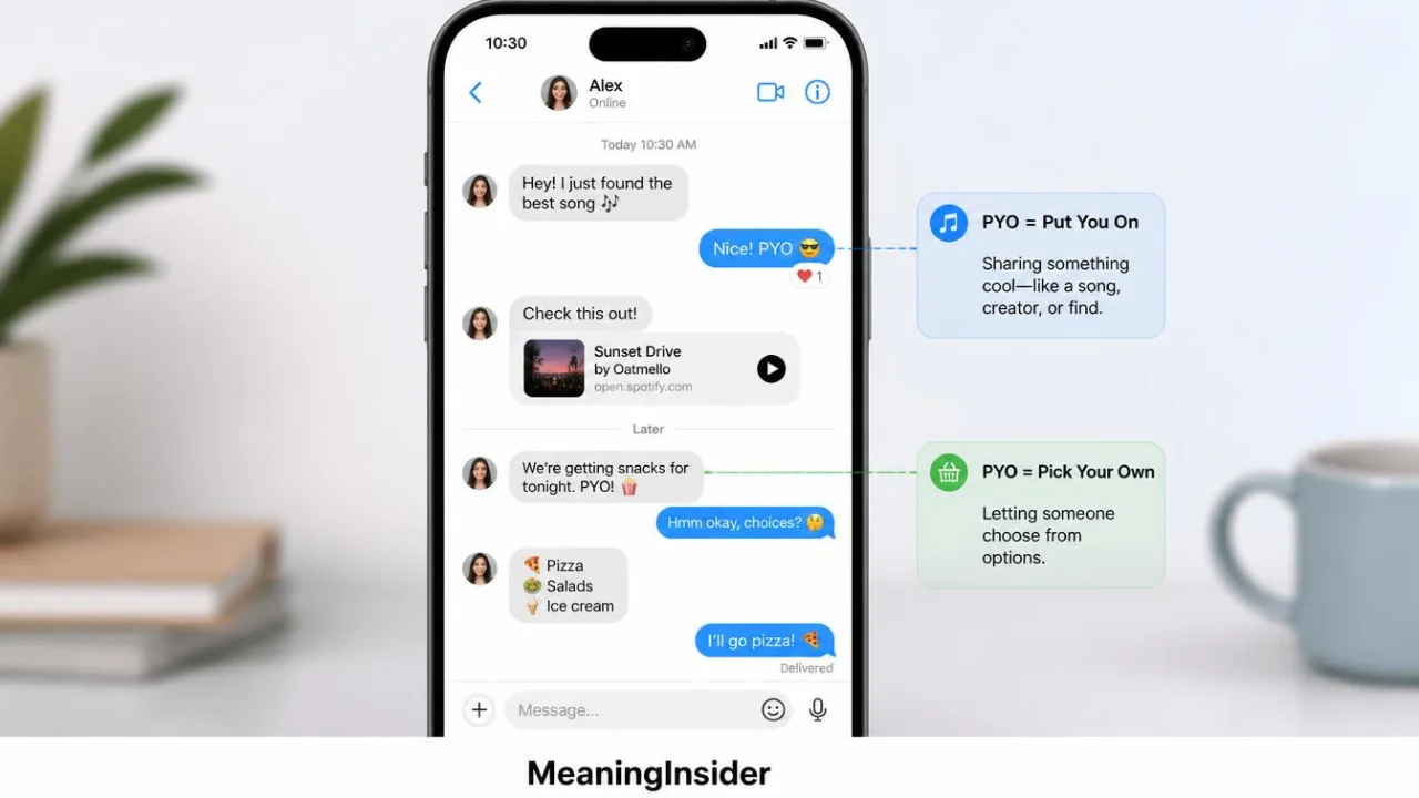 Real text message examples showing both meanings of PYO
