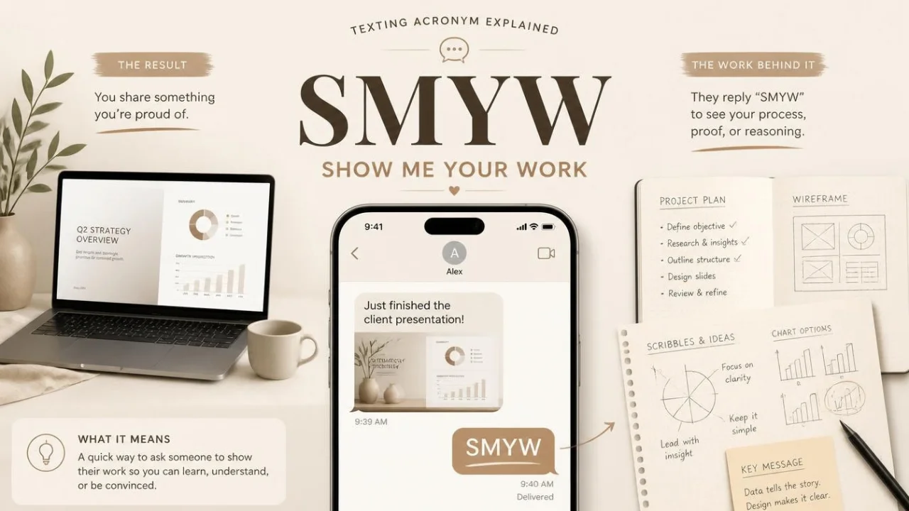 SMYW means Show Me Your Work and asks someone to explain or show their process