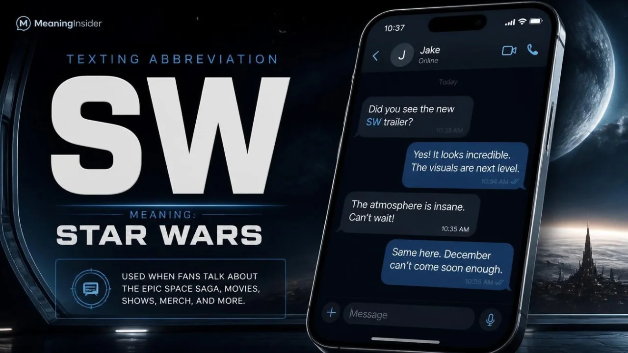 SW abbreviation meaning Star Wars in a fan texting conversation