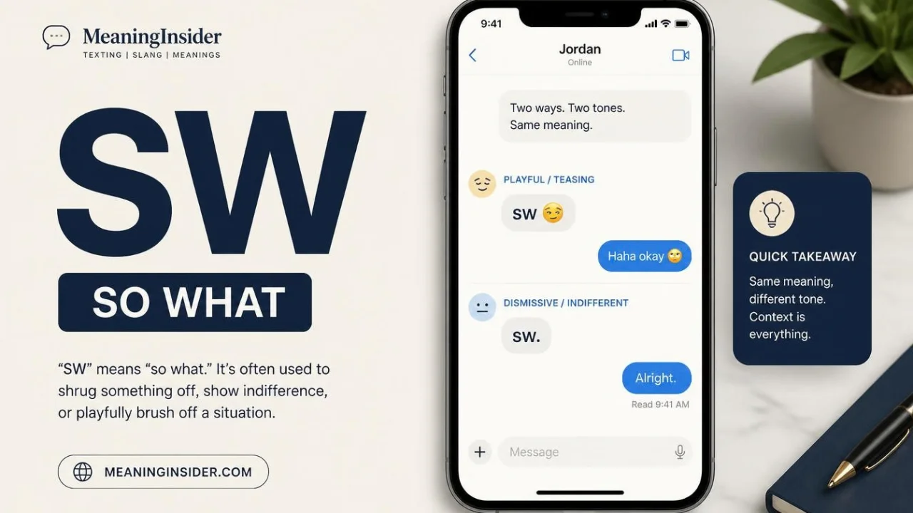 SW meaning So What shown in a casual texting conversation