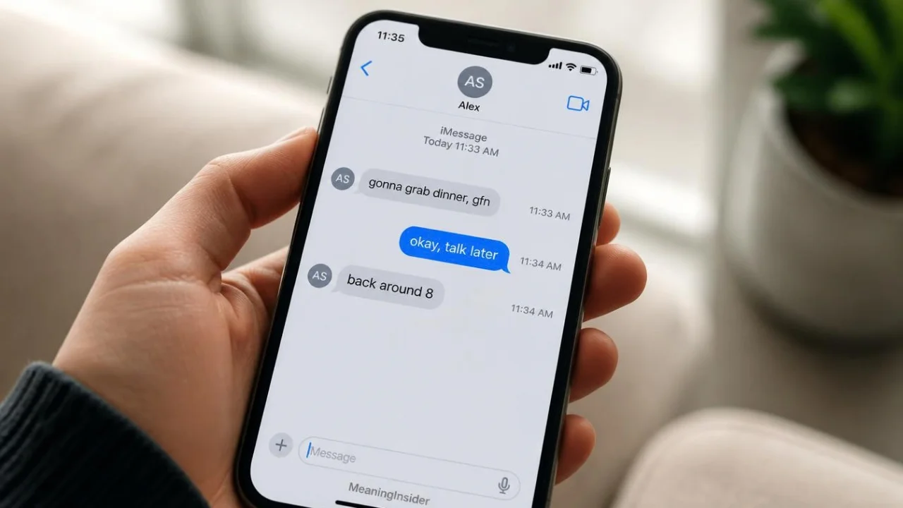 GFN meaning Gone For Now in a text message