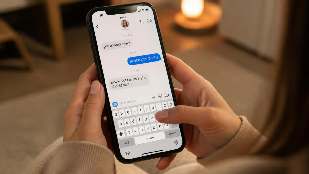 A casual text conversation using YHU in the message yhu around later