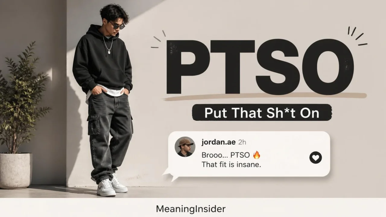 PTSO slang meaning Put That Sh*t On shown as a social media compliment for someone's fashionable outfit