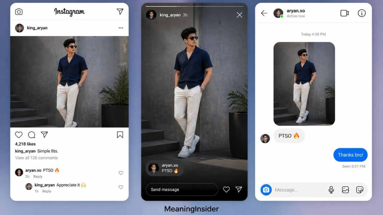 Realistic PTSO chat examples or comments showing friends using PTSO to compliment a man's outfit and style