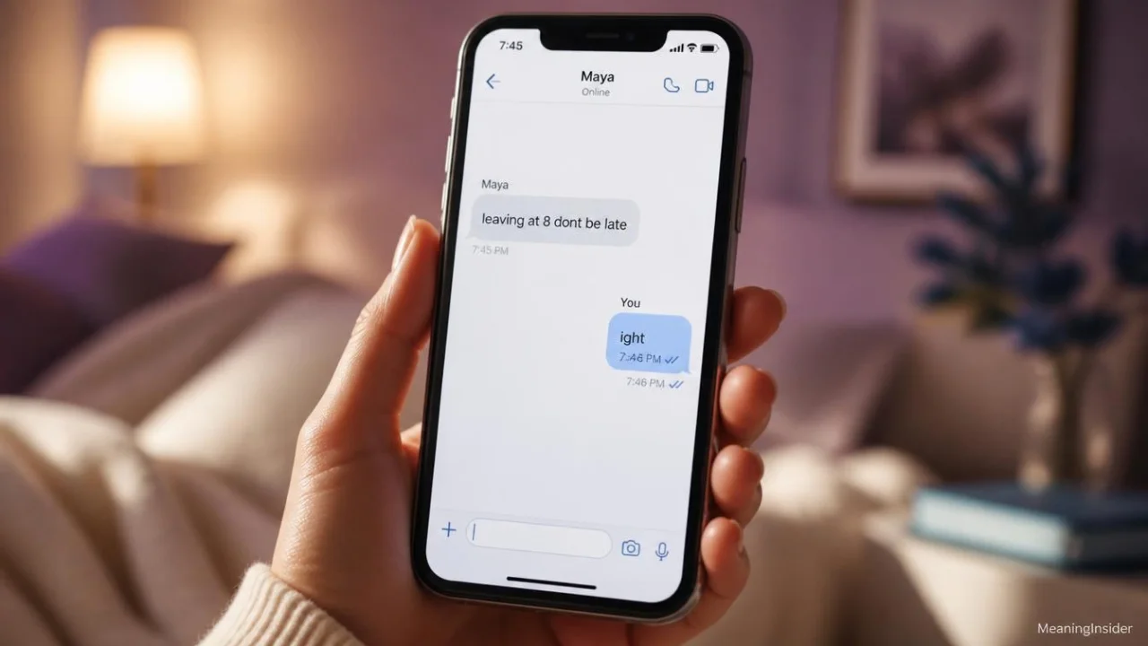 Ight used as a casual acknowledgment in a realistic text conversation