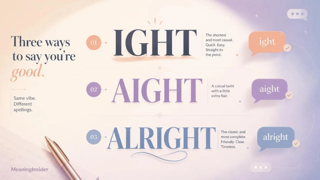 Ight, aight, and alright spelling variations compared in a typography illustration