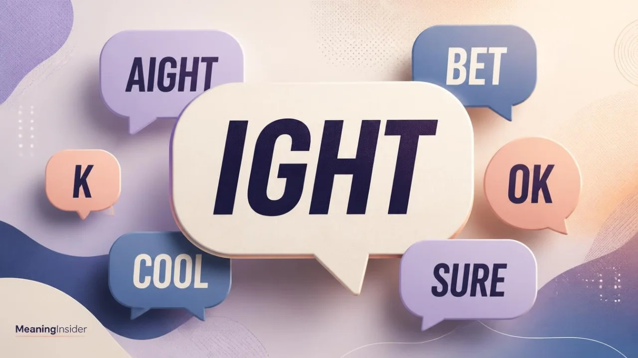 Similar texting expressions including ight, aight, bet, ok, sure, and cool