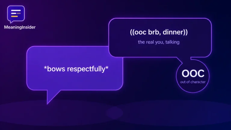 OOC meaning illustrated with in character and out of character text bubbles