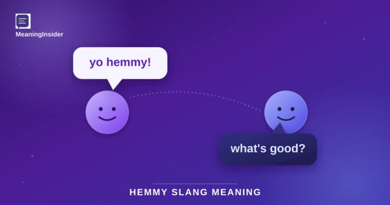 Illustration of two people texting "yo hemmy" and "what's good," showing the friendly meaning of hemmy slang