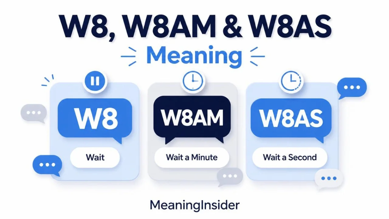 W8, W8AM and W8AS meaning in text messages, showing the different ways these abbreviations are used to mean wait, wait a minute, and wait a second