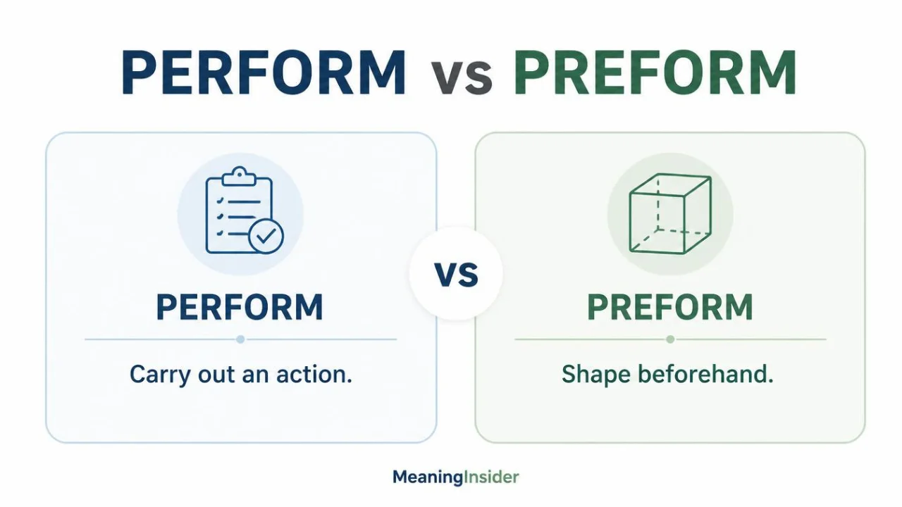 Perform vs preform showing the difference between doing and shaping beforehand