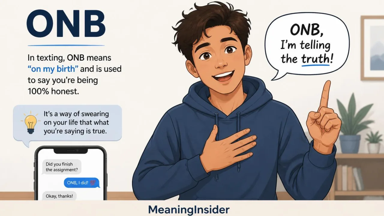 Illustration explaining ONB as On Bro in texting and social media