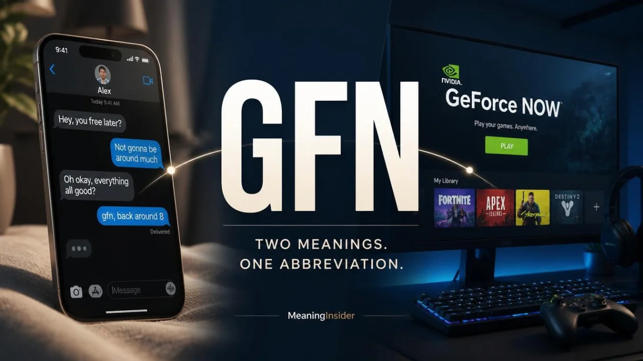 GFN meaning in text showing Gone For Now and GeForce NOW