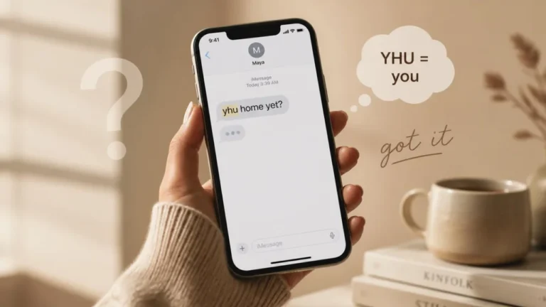 YHU meaning in text shown in a casual message saying yhu home yet
