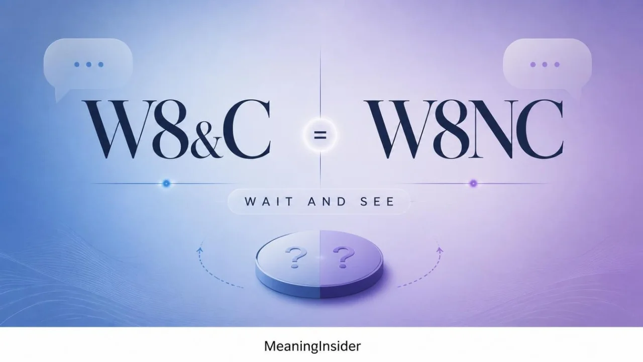W8&C and W8NC meaning in text, showing both abbreviations as shorthand for “wait and see” when someone is postponing a decision or waiting for an outcome.